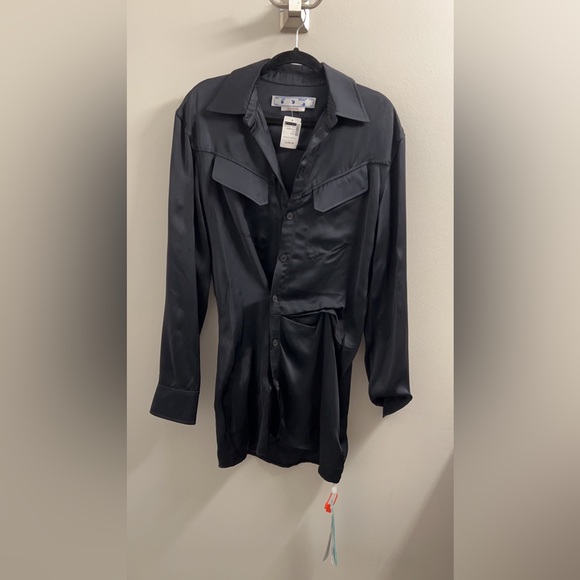 Off white twist satin shirt dress - Picture 2 of 10
